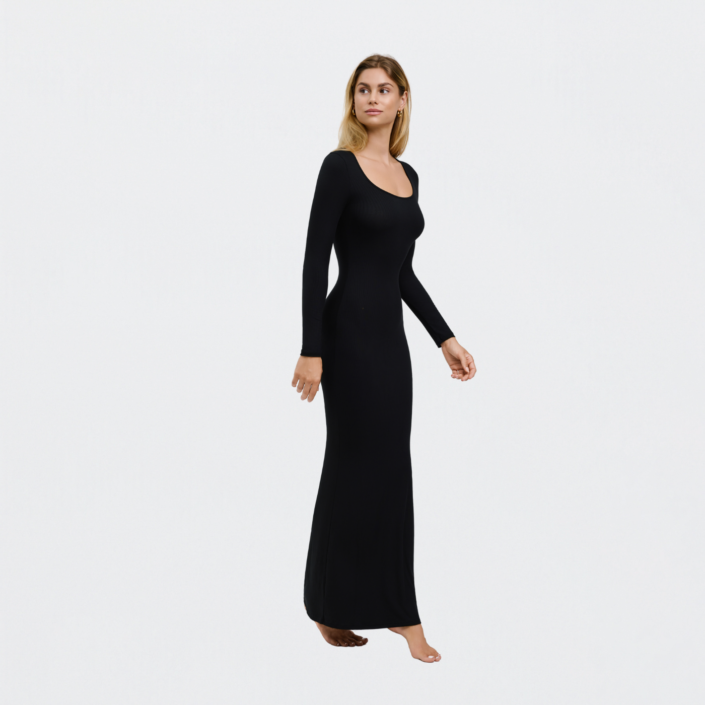 Ribbed Long Sleeve Maxikleid